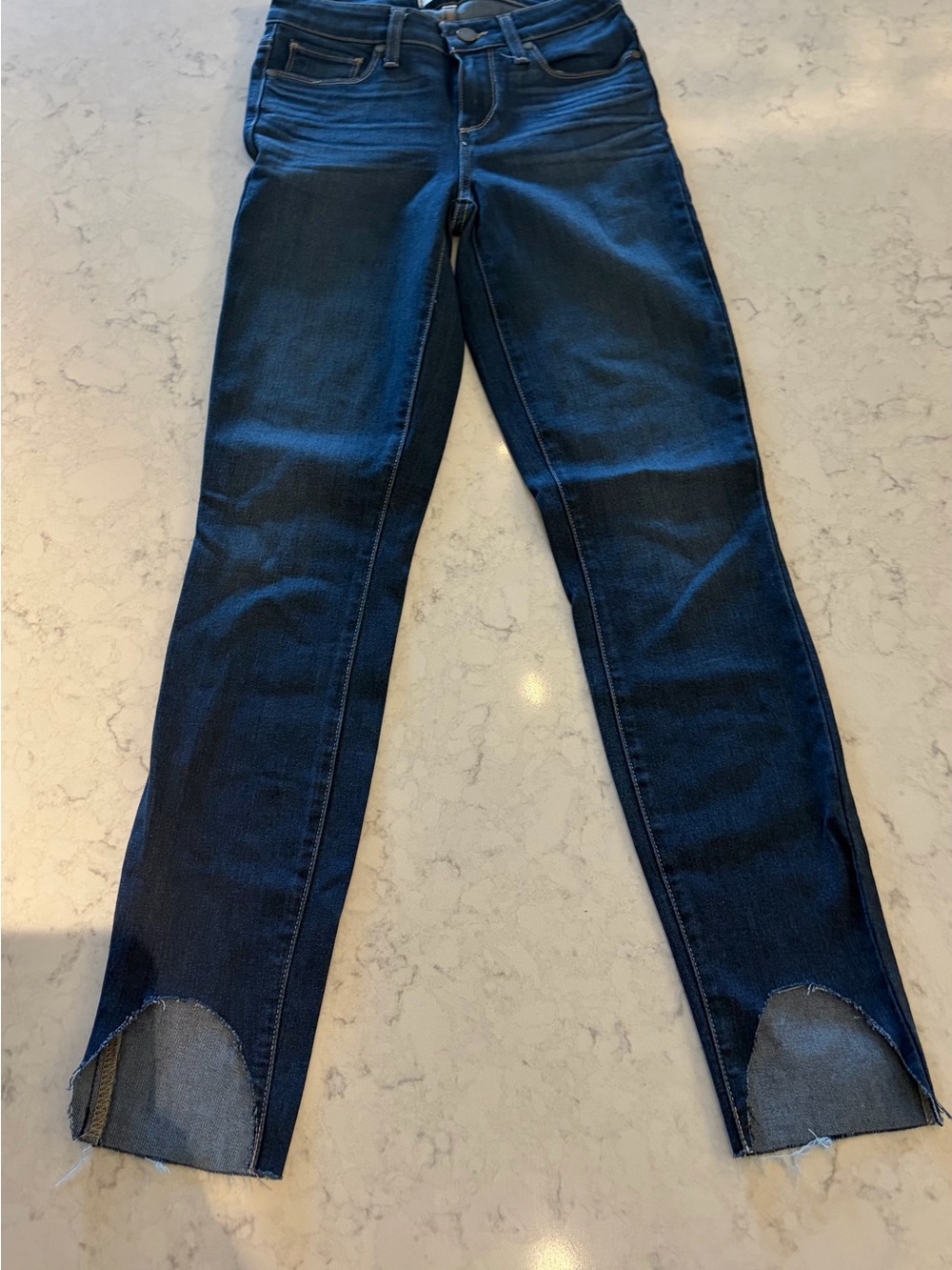 PAIGE women’s Deep Indigo skinny Straight Jeans with cut out